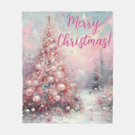 Whimsical Pink Christmas Tree Personalized Fleecefilt