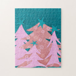 Whimsical Pink Christmas Trees Pussel