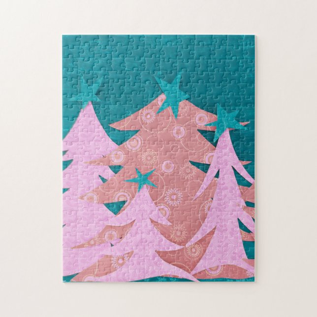 Whimsical Pink Christmas Trees Pussel (Vertikal)