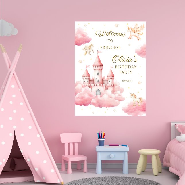 Whimsical Pink Cloud Princess Birthday Welcome Poster (Skapare uppladdad)
