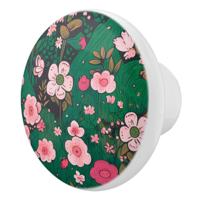 Whimsical Pink Floral Ceramic Knob Knopp (Höger)
