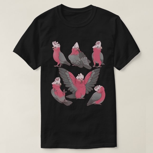 Whimsical Pink Galah Cockatoo Bird Pattern T Shirt (Design framsida)