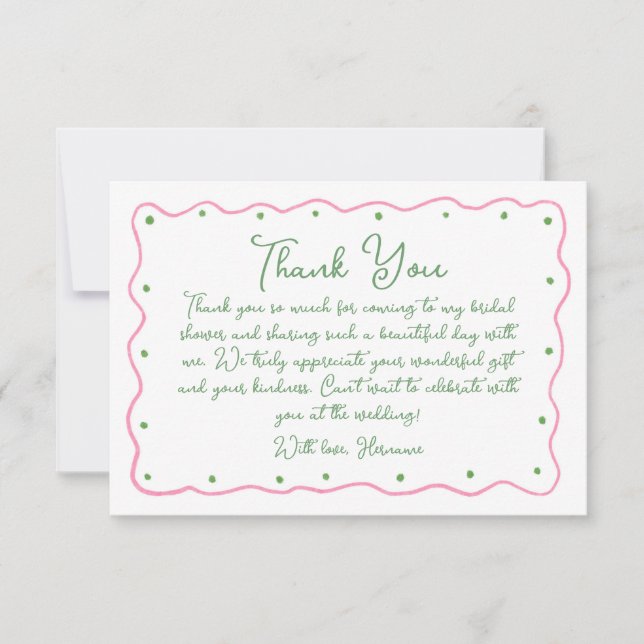 Whimsical Pink Green Hand Painted Bridal Shower Tack Kort (Framsida)