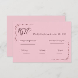 Whimsical Pink Hand Written Scribble Wedding RSVP  OSA Kort