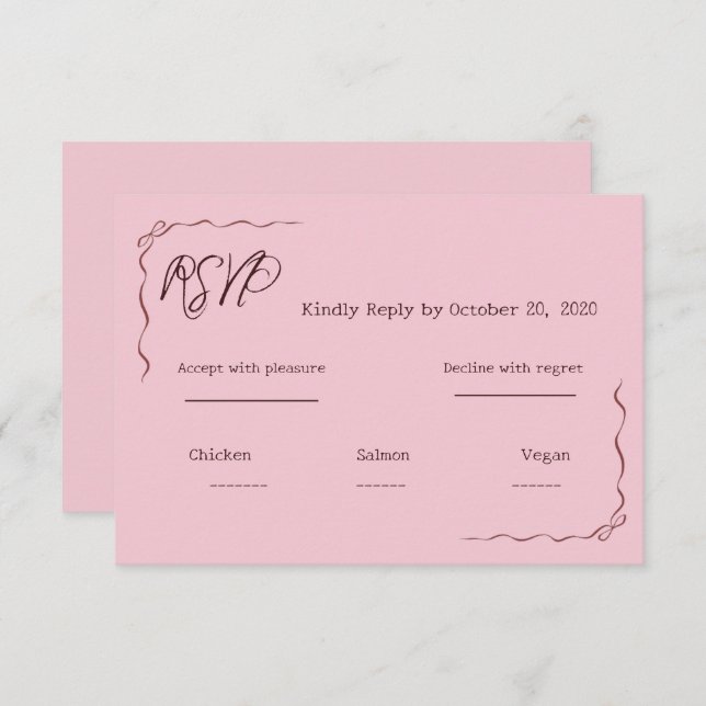 Whimsical Pink Hand Written Scribble Wedding RSVP  OSA Kort (Fram/baksida)