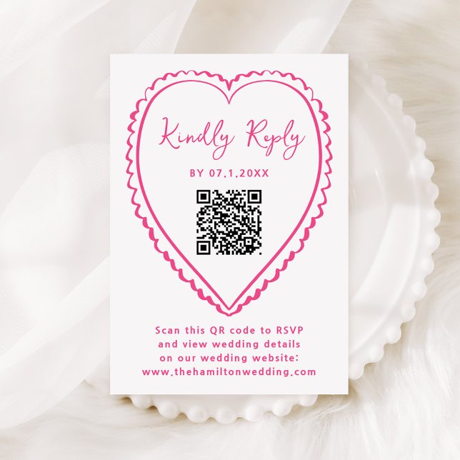 Whimsical Pink Heart QR Code Wedding OSA Kort (Skapare uppladdad)
