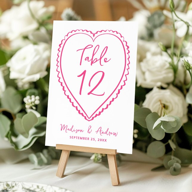 Whimsical Pink Heart Wedding Bordsnummer (Skapare uppladdad)