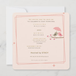 Whimsical Pink Lovebirds Wedding Invitation Inbjudningar