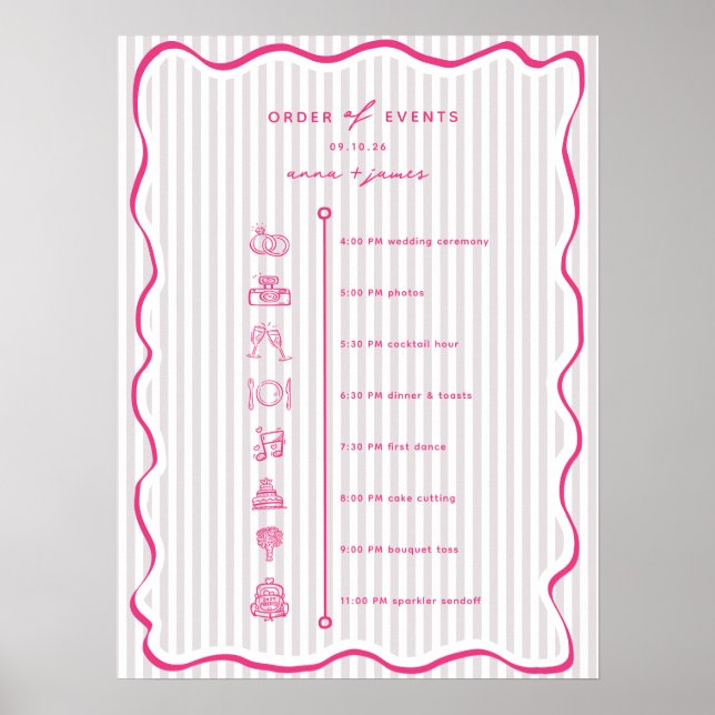 Whimsical Pink Order of Events Timeline Poster (Framsidan)