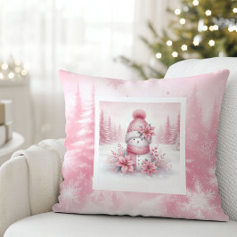 Whimsical Pink Pillow Snowman Pinkmas Forest Kudde