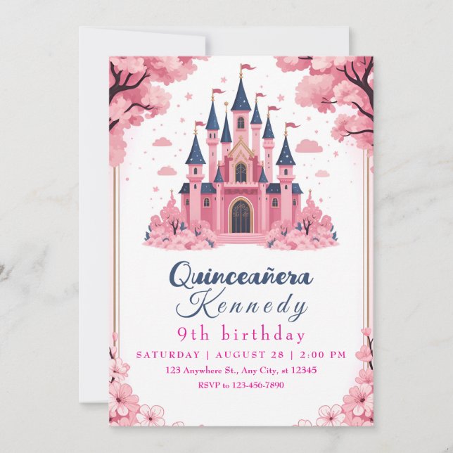 Whimsical Pink Princess Castle Birthday Inbjudningar (Framsida)