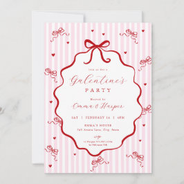 Whimsical Pink Red Bow Heart Galentine's Party Inbjudningar