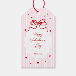 Whimsical Pink Red Bow Hearts Valentine's Day Presentetikett