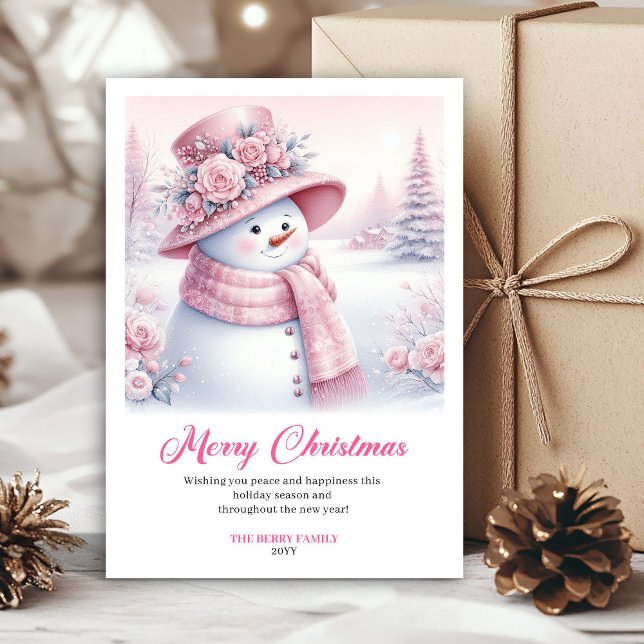 Whimsical Pink Snowman Digital Winter Scene Cards Julkort (Whimsical Pink Snowman Digital Winter Scene Greeting Card

)