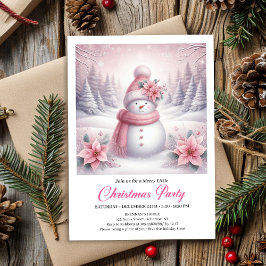 Whimsical Pink Snowman Editable Christmas Kids Inbjudningar