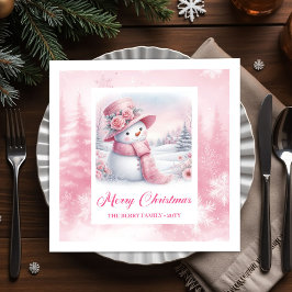 Whimsical Pink Snowman Napkins Winter Christmas  Pappersservett