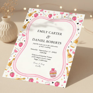 Whimsical Pink Strawberry Wedding Invitation Inbjudningar
