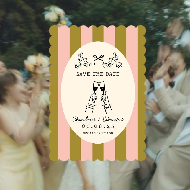Whimsical Pink Striped Scribble Save the Date  Inbjudningar (Skapare uppladdad)