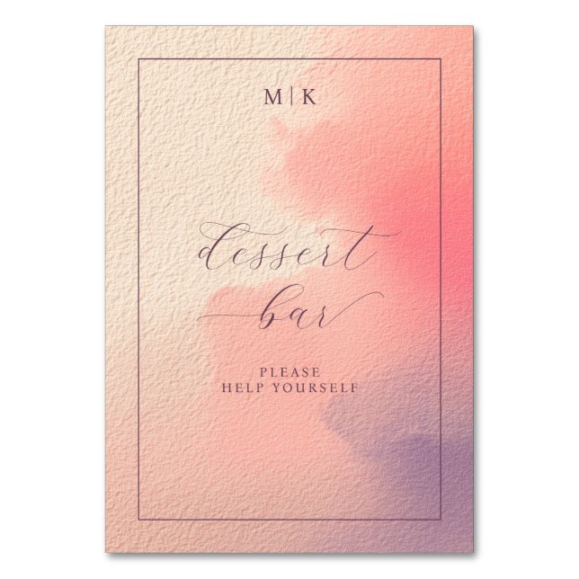 Whimsical Pink Watercolor Dessert Bar Sign Bordsnummer (Framsidan)