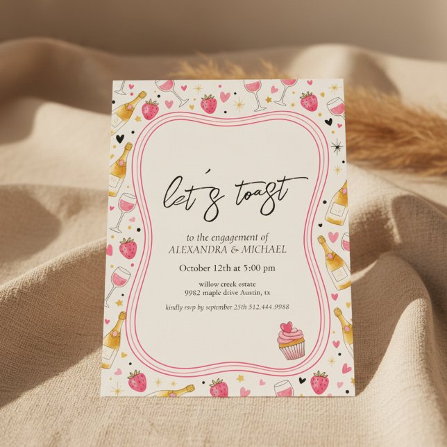 Whimsical Pink Wine Engagement Invitation Inbjudningar (Engagement Invitation Design)