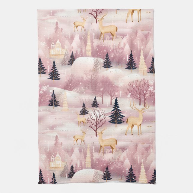 Whimsical Pink Winter Landscape (1) Kökshandduk (Vertikal)