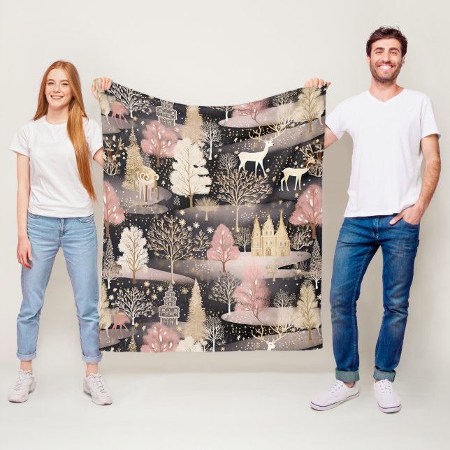 Whimsical Pink Winter Landscape (6) Fleecefilt (På plats)