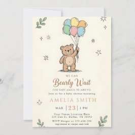 Whimsical Pink Yellow Teddy bear baby shower Inbjudningar