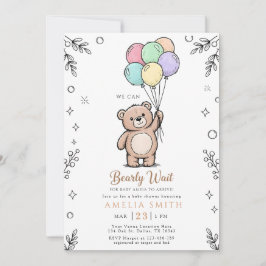 Whimsical Pink Yellow Teddy bear baby shower Inbjudningar