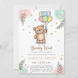 Whimsical Pink Yellow Teddy bear baby shower Inbjudningar
