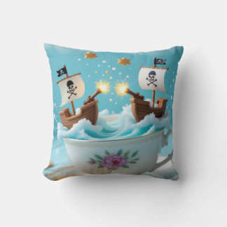 Whimsical Pirate Ships in Teacup Cushion – Cute Fa Kudde