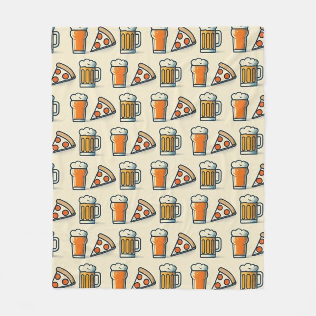 Whimsical Pizza and Beer Pattern Fleecefilt (Framsidan)