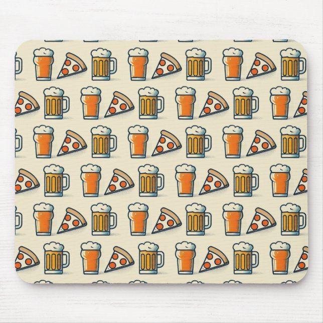 Whimsical Pizza and Beer Pattern Musmatta (Framsidan)