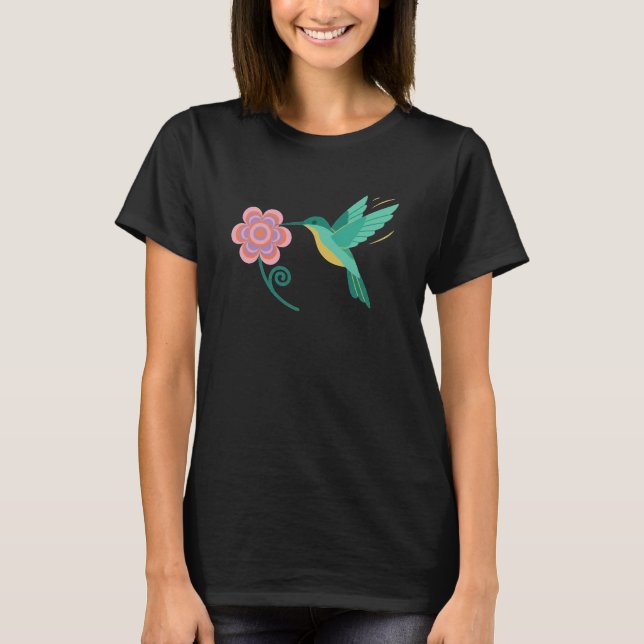 Whimsical platt design kolibri - Stilisera flora T Shirt (Framsida)