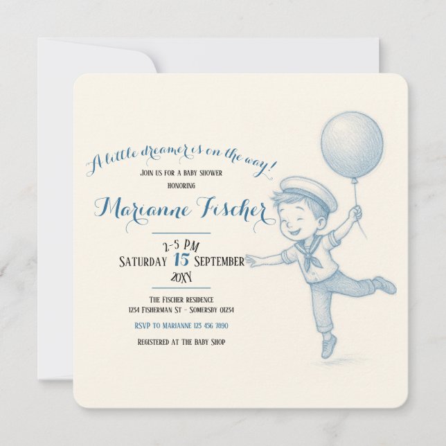 Whimsical pojke baby shower inbjudan (Framsida)