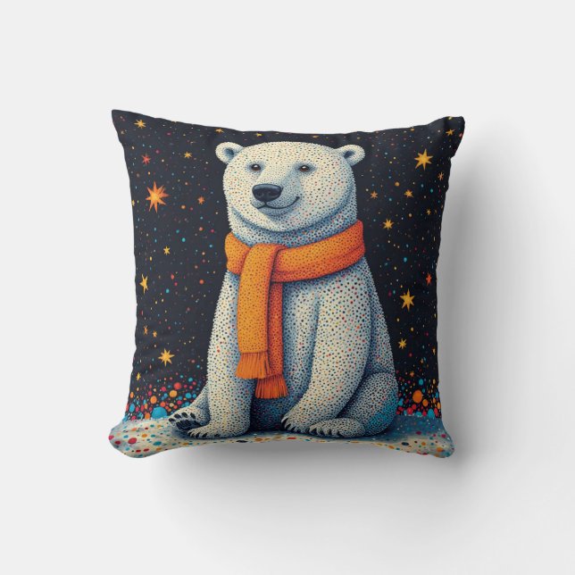 Whimsical Polar Bear In Orange Scarf Kudde (Framsida)