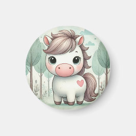 Whimsical Pony i en Pastell Skog Magnet