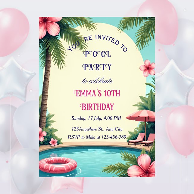 Whimsical Pool Party Födelsedagsinbjudan Inbjudningar (Skapare uppladdad)