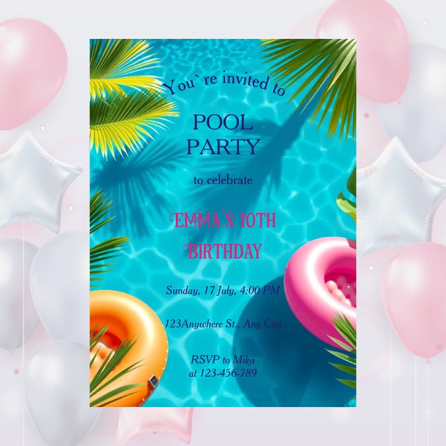 Whimsical Pool Party Födelsedagsinbjudan Inbjudningar (Skapare uppladdad)