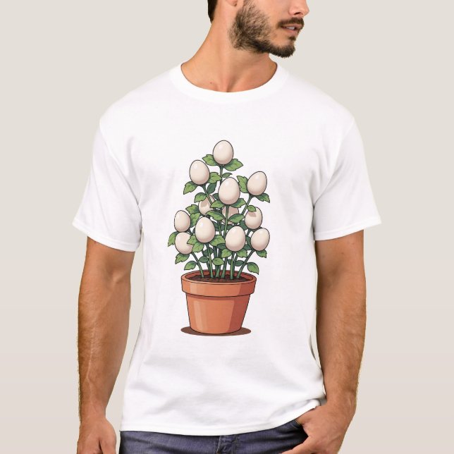 Whimsical Potted Egg-Plant Illustration T Shirt (Framsida)