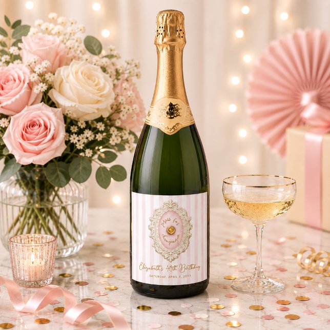 Whimsical Press för Champagne Födelsedag  (Whimsical Press for Champagne Birthday Sparkling Wine Label)