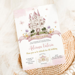 Whimsical Princess Fairytale Castle Rosa Birthday Inbjudningar