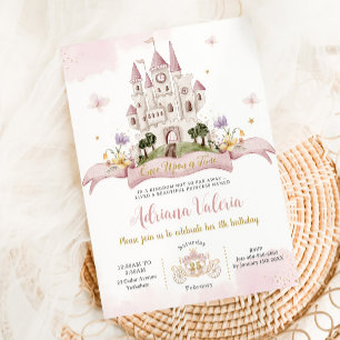 Whimsical Princess Fairytale Castle Rosa Birthday Inbjudningar