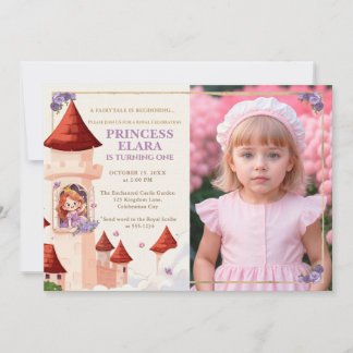 Whimsical Prinsesslott Första Födelsedags Saga Bok Inbjudningar