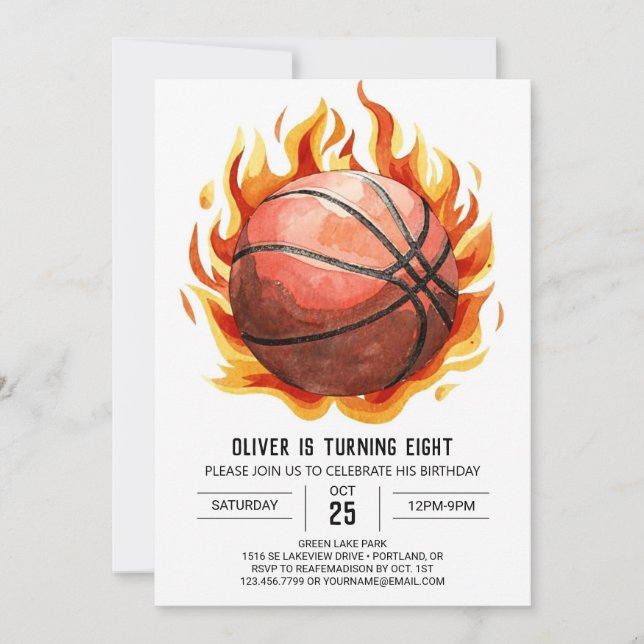 Whimsical Printable Boho Basketball Birthday Inbjudningar (Framsida)