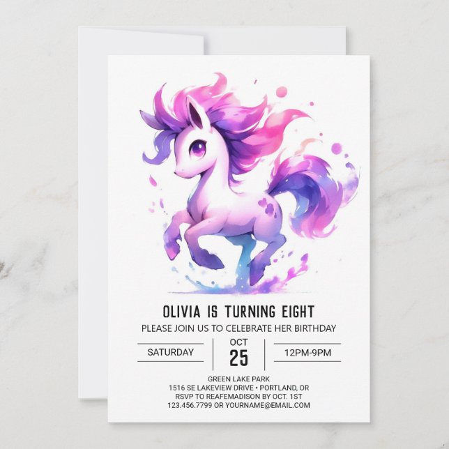 Whimsical Printable Horse Birthday Inbjudningar (Framsida)