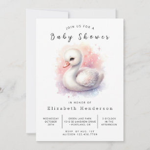 Whimsical Printable Svan Baby Shower Inbjudningar