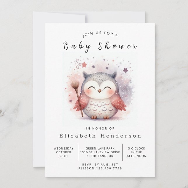 Whimsical Printable Uggla Baby Shower Inbjudningar (Framsida)