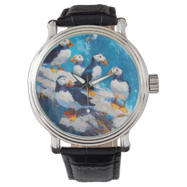 Whimsical Puffin Ocean Blue Armbandsur