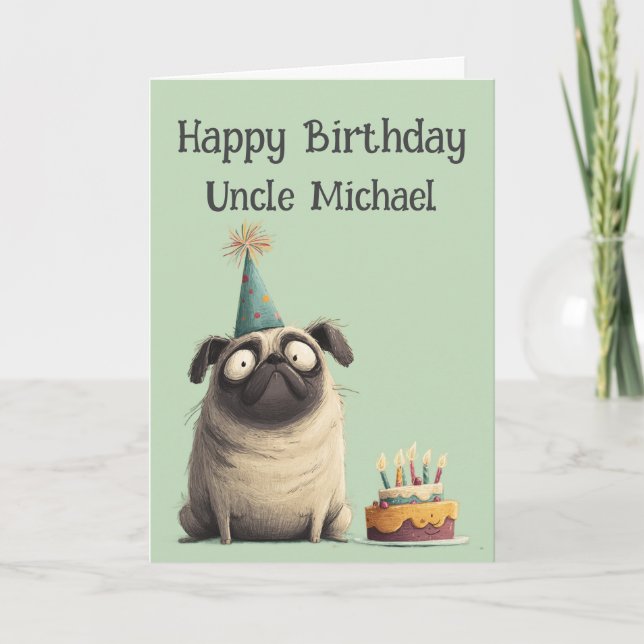 Whimsical Pug Dog Birthday Card Kort (Framsida)