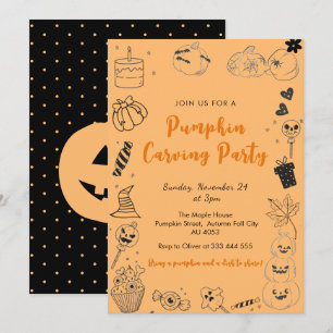 Whimsical Pumpa Doodle Urklippsfest Inbjudan
